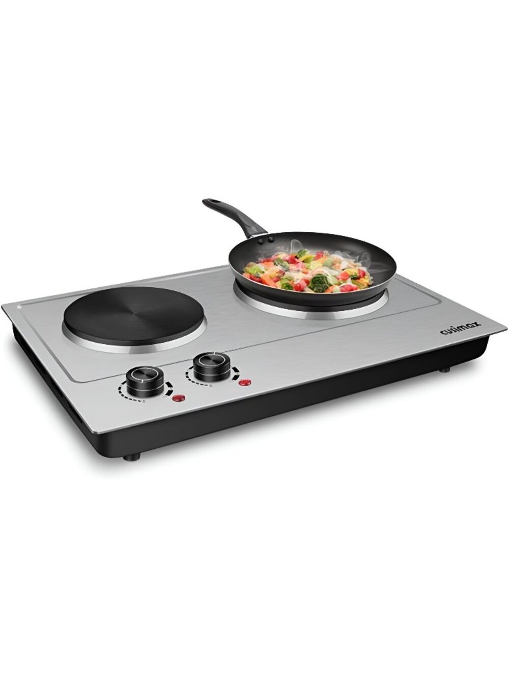 1800W Double Hot Plate, Stainless Steel Silver Countertop Burner